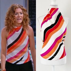 Super Rare 90s Vintage Silk Striped Halter Top ASO Grace Adler in Will & Grace